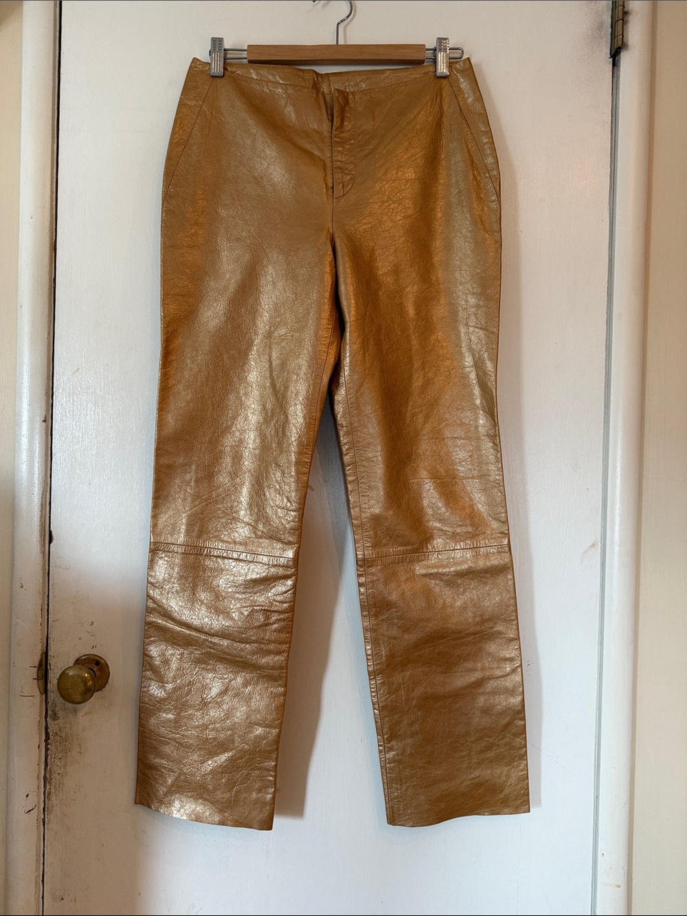 Banana Republic Vintage Gold Genuine Leather Pants Lined Split Leg | Size 6 - Picture 5 of 13